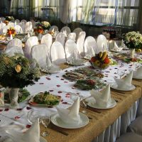 multicolored paper flowers in the interior of the festive hall picture