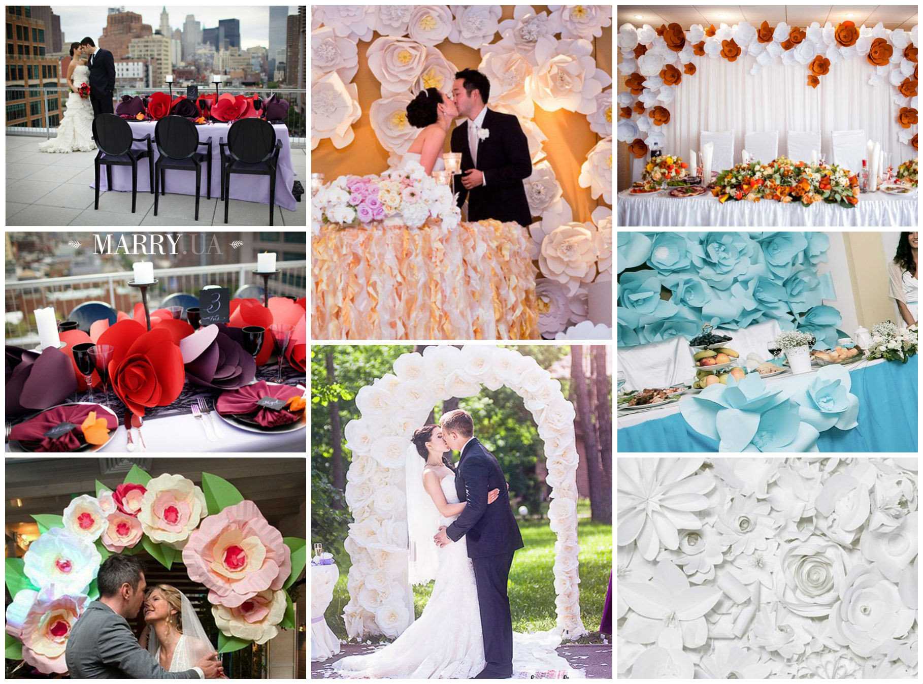 white paper flowers in the decor of the hall