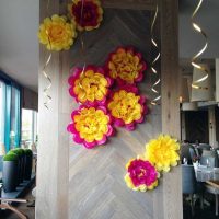 pink paper flowers in the decor of the festive hall picture