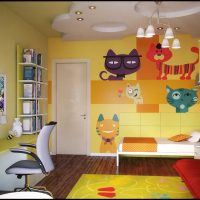 a combination of red with other colors in the interior of the apartment photo