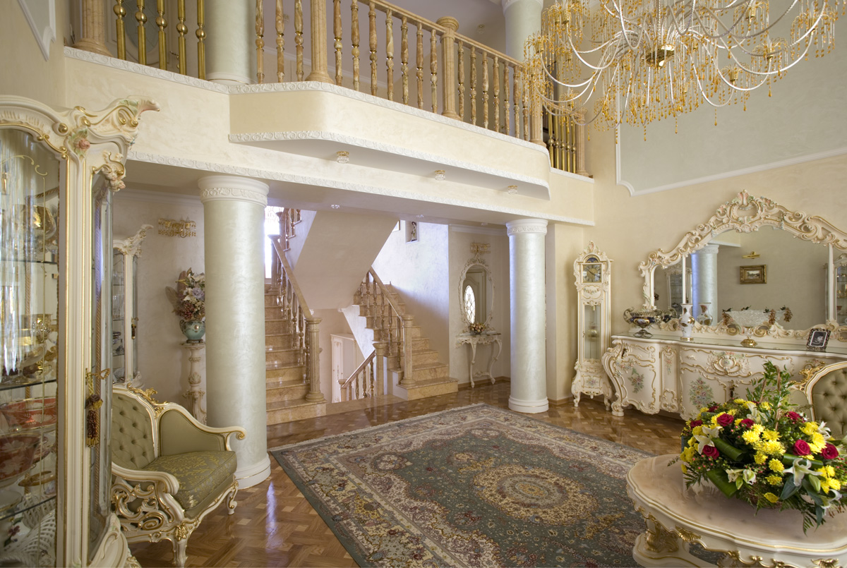 bright baroque hallway design