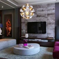 light purple sofa in the decor of the apartment photo