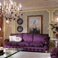 dark purple sofa in the facade of the apartment photo