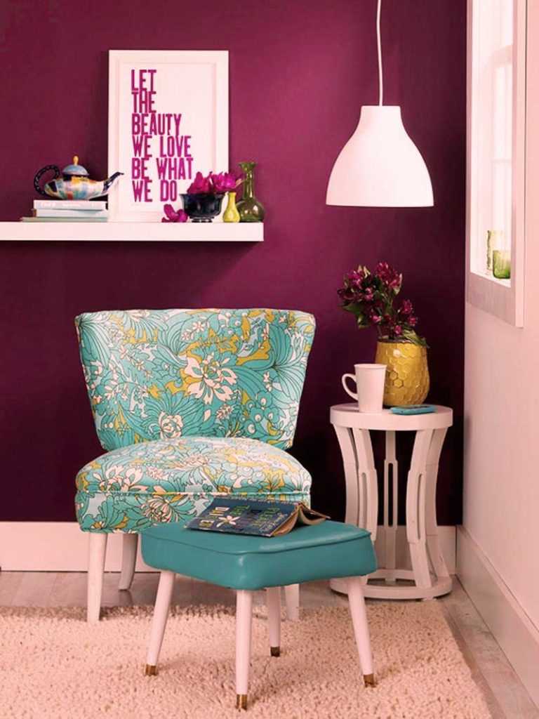 bright burgundy color in the interior of the living room