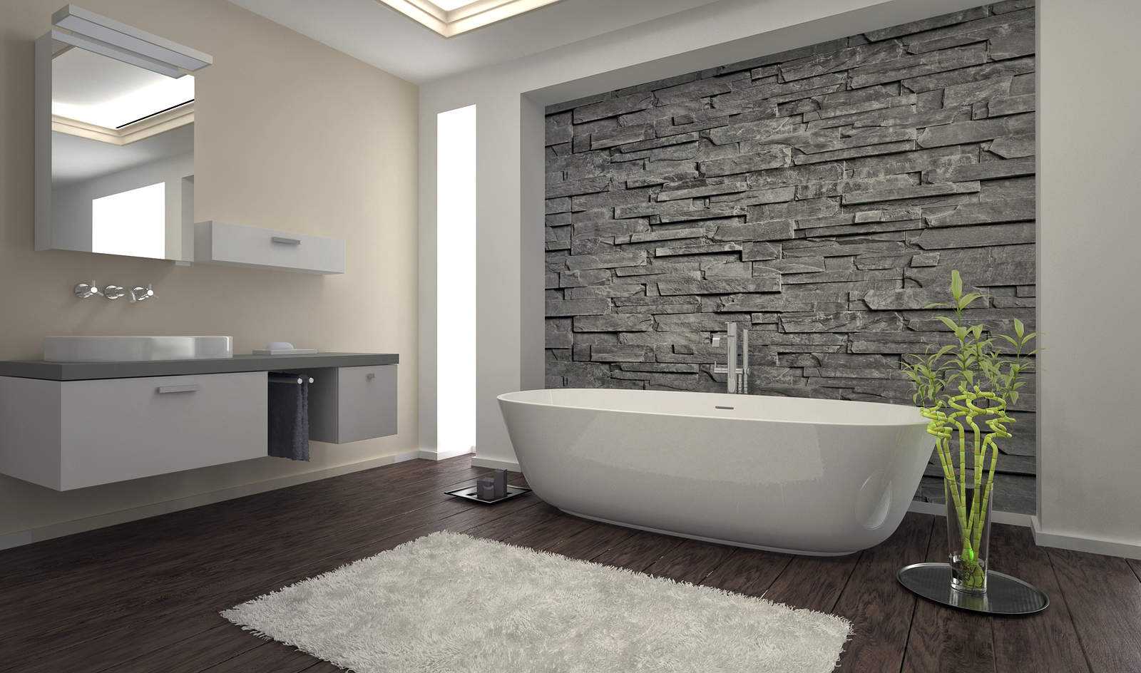 the idea of ​​bright decorative plaster in the interior of the bathroom