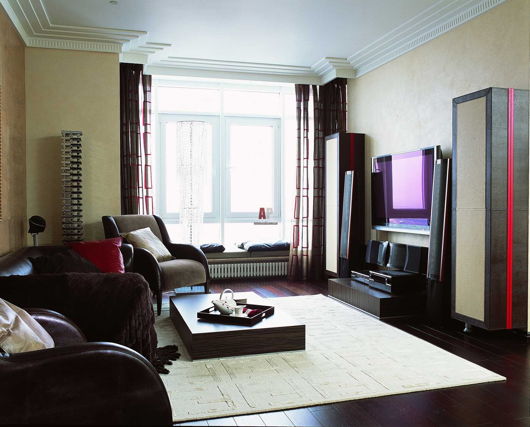 unusual dark floor in the interior of the living room