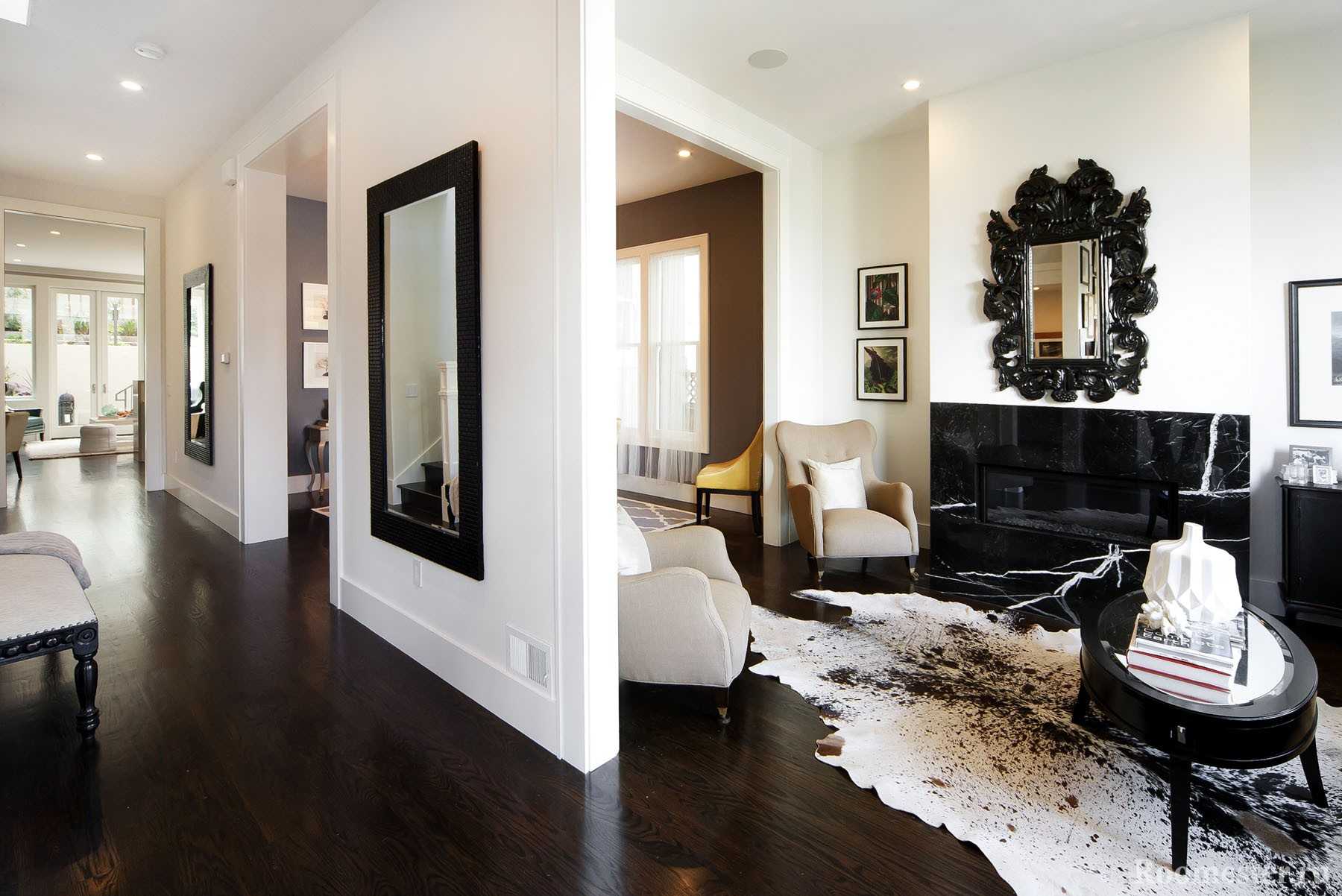 unusual dark floor in the style of the room