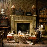 dark victorian style living room decor photo