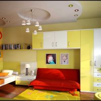 unusual interior of the apartment in mustard color photo