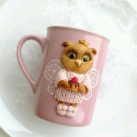 beautiful decoration of the mug with polymer clay flowers at home picture