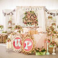 light decoration of the wedding hall with ribbons picture