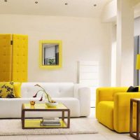 bright kitchen interior in mustard color photo