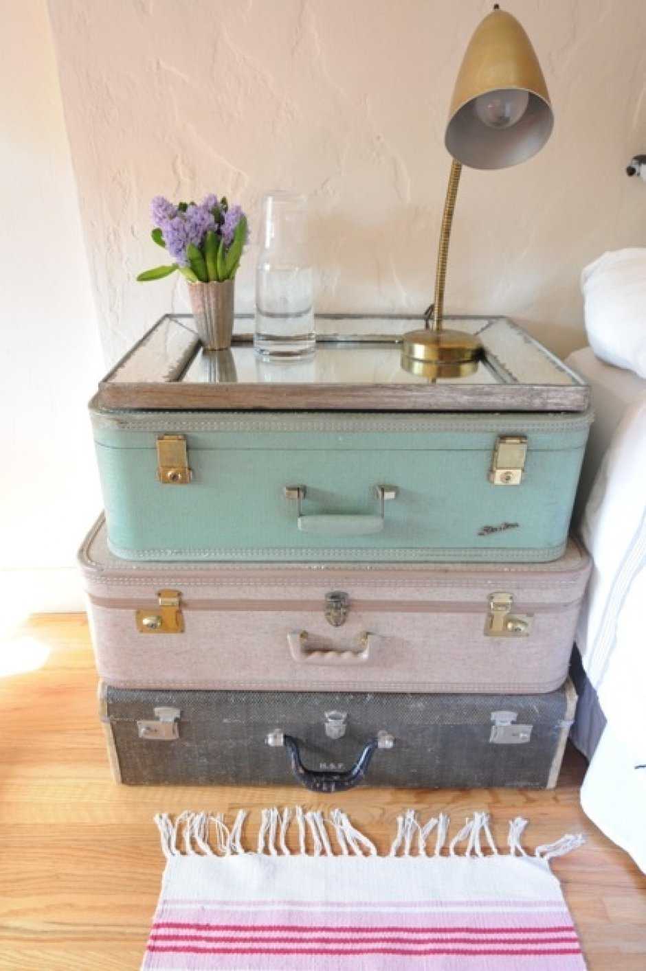 original room interior with old suitcases