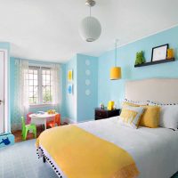 bright interior of the living room in mustard color photo