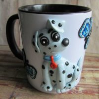 original decoration of the mug with polymer clay animals at home picture