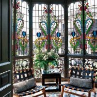 painted stained glass in the design of the bedroom photo