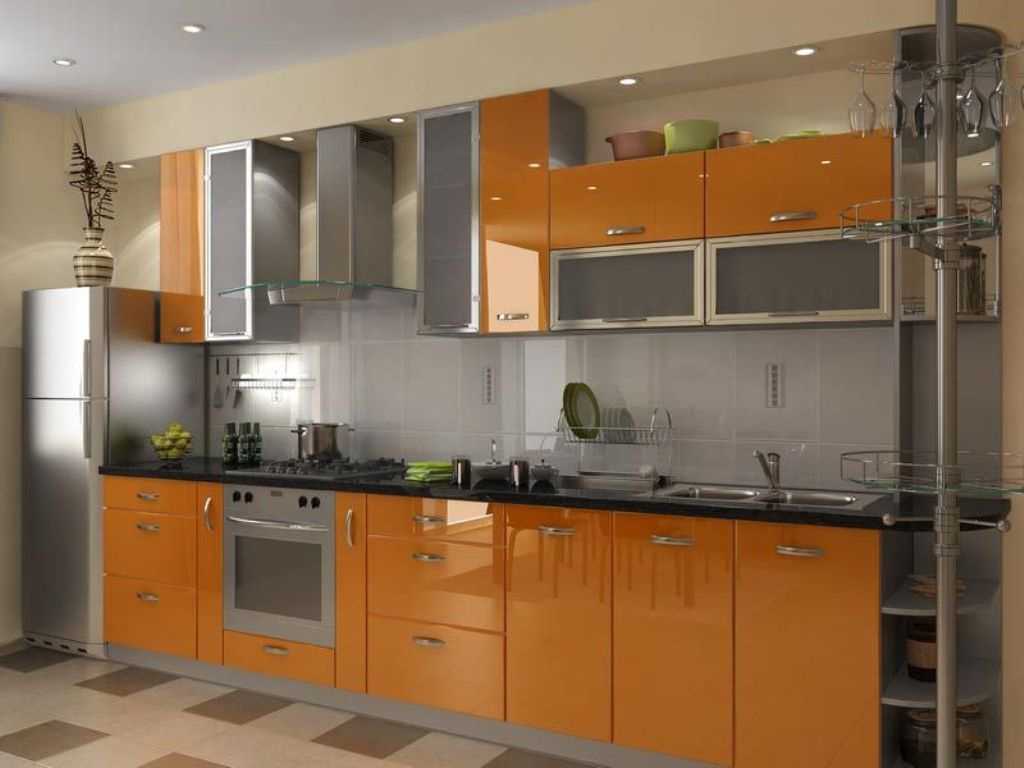 gabungan oren terang dalam hiasan dapur dengan warna-warna lain