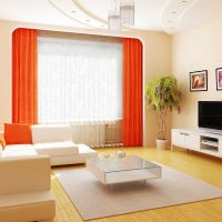 a combination of dark orange in the interior of the room with other colors