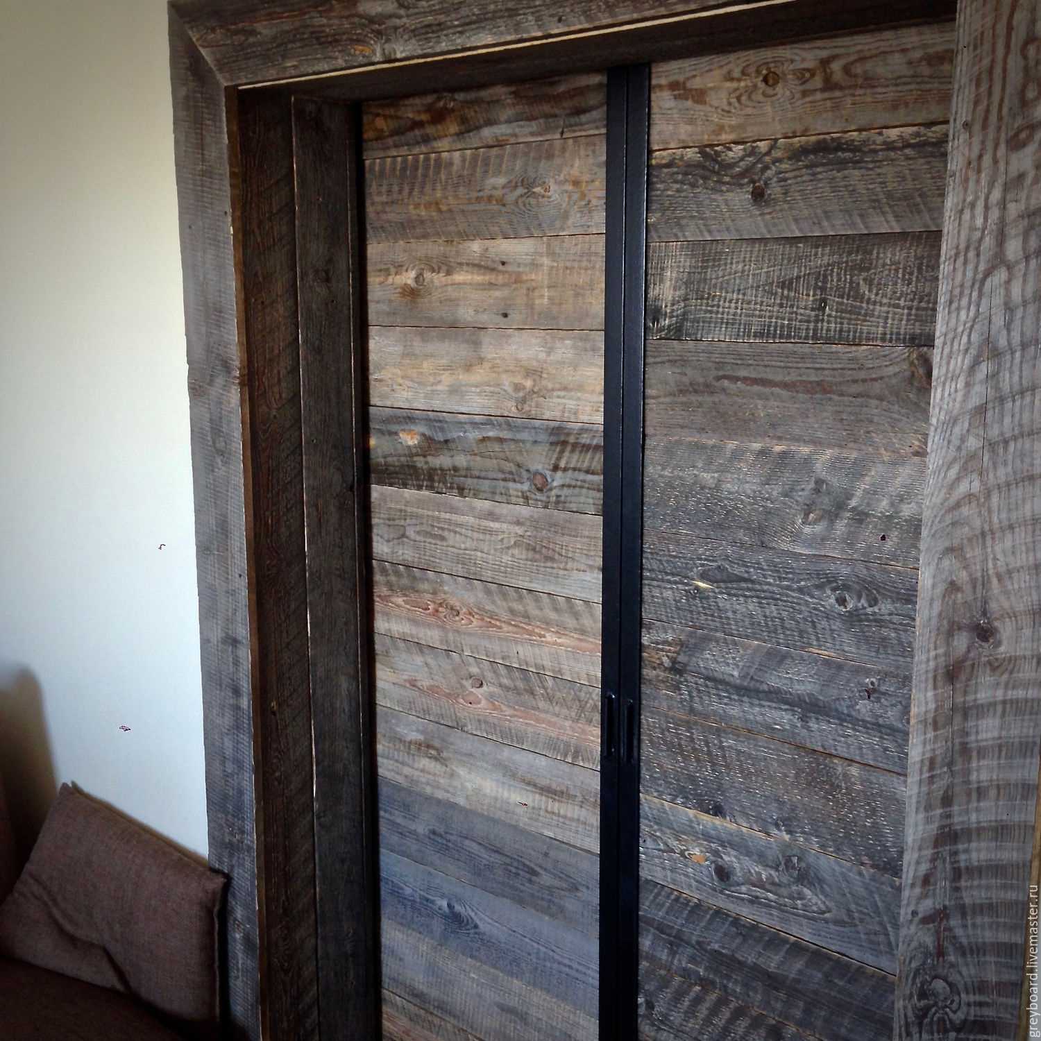 unusual bedroom interior with old boards