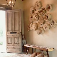 original living room interior with wood sawn picture