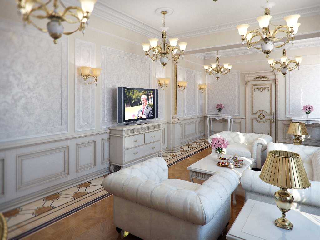 unusual interior of the living room with wall panels