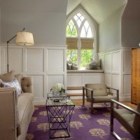 unusual interior of an apartment with wall panels photo