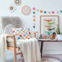 crocheted pillows in bedroom design photo