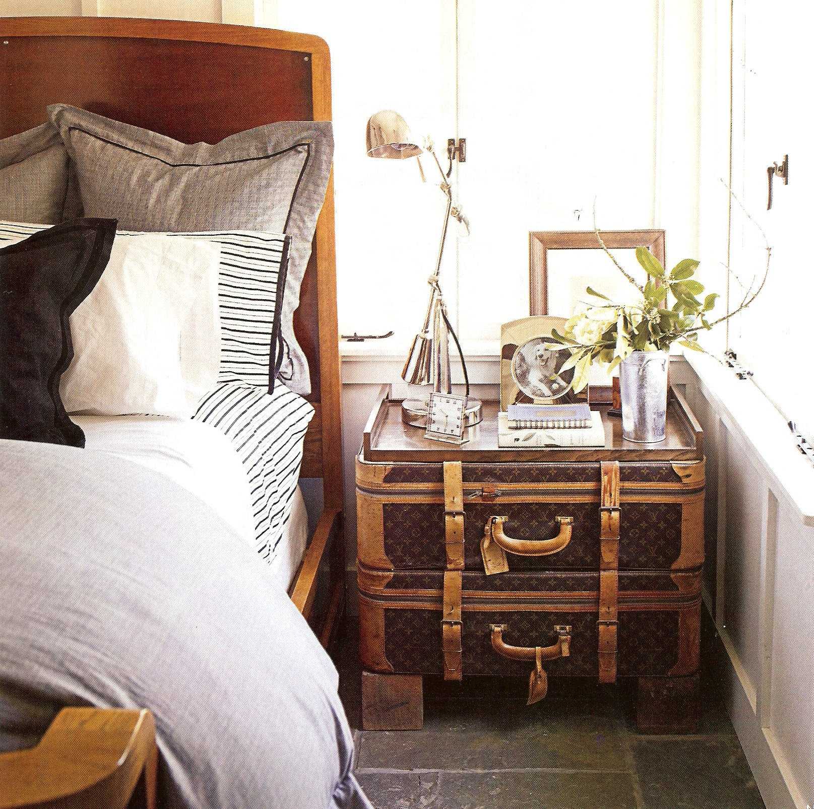 beautiful room interior with old suitcases