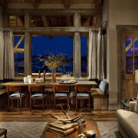 bright room interior in rustic style photo