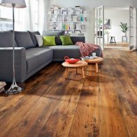 beautiful dark floor in the interior of the apartment photo