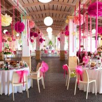 bright decoration of the hall with ribbons picture