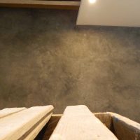 the idea of ​​unusual decorative plaster in the bedroom interior for concrete photo