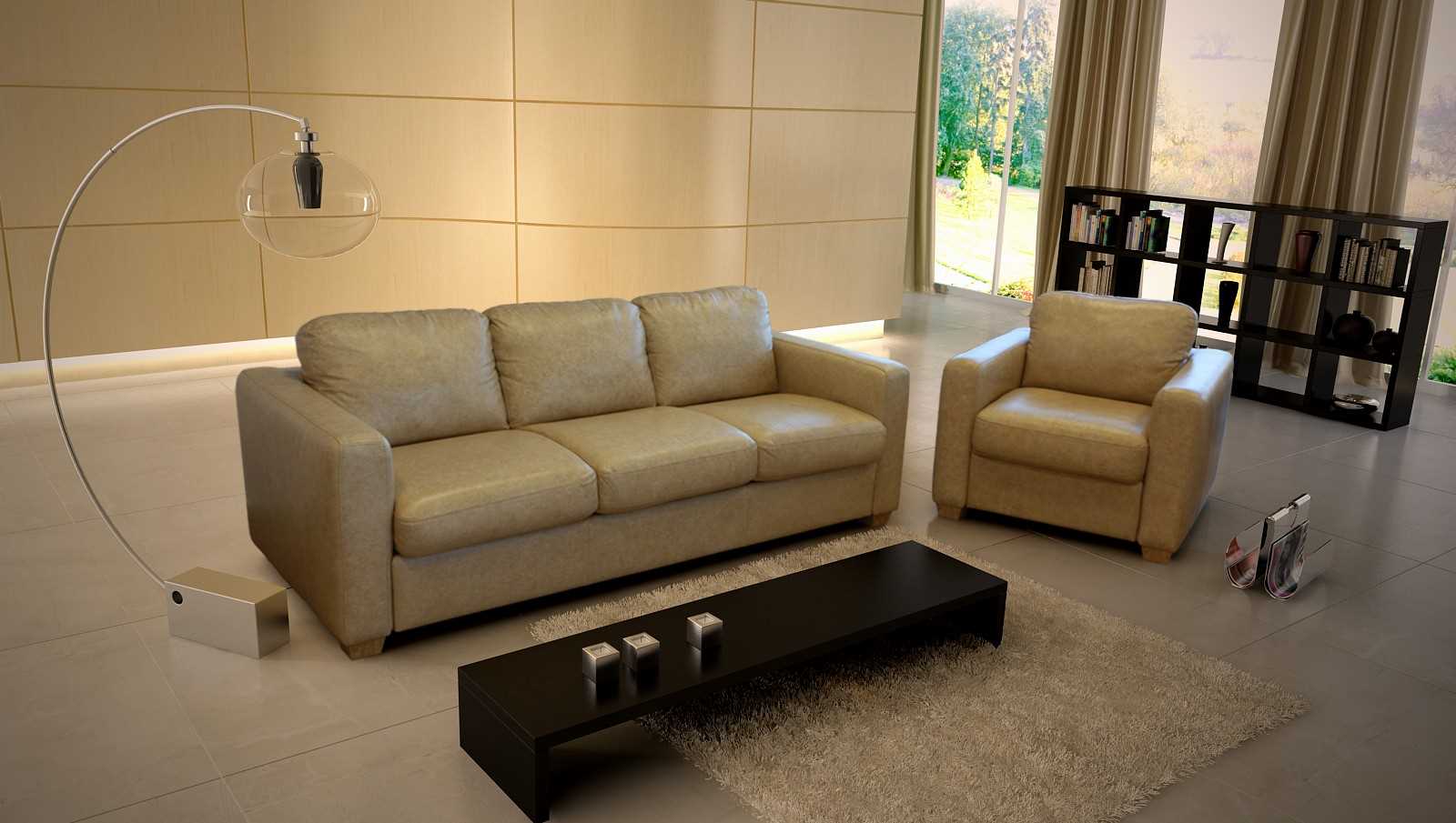 versi hiasan bilik yang indah dengan sofa