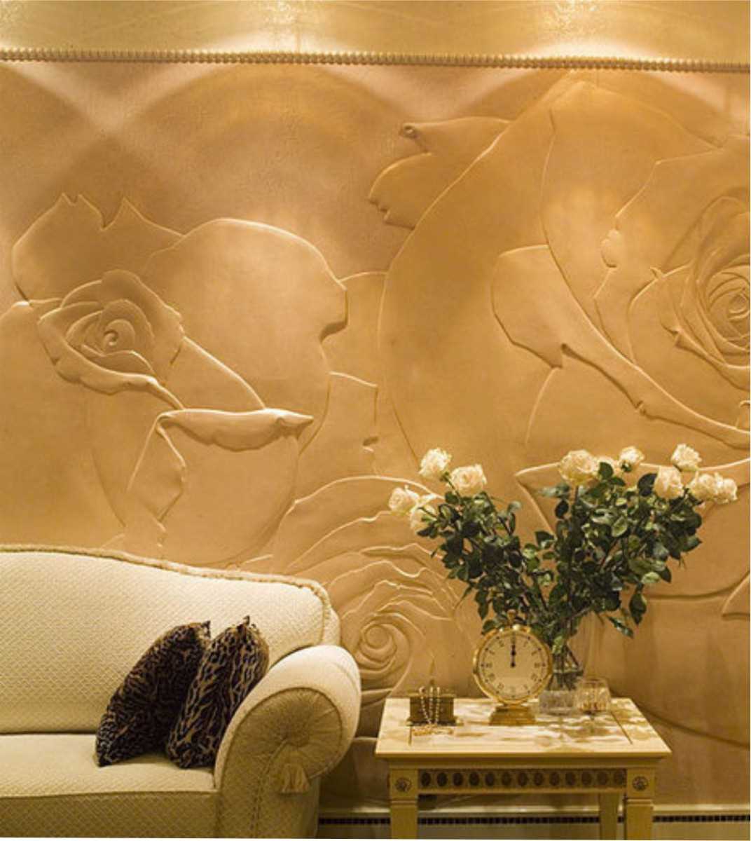 the idea of ​​a beautiful room interior with decorative stucco