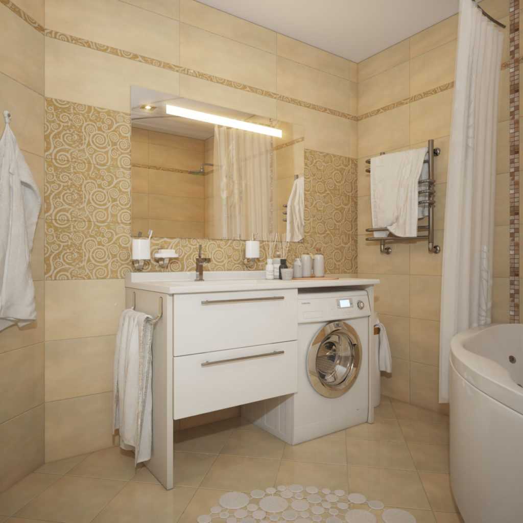 idea of ​​a bright interior of a bathroom 2.5 sq.m