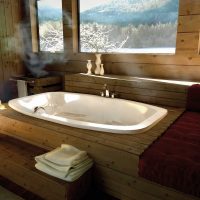 version of the modern bathroom interior in a wooden house photo