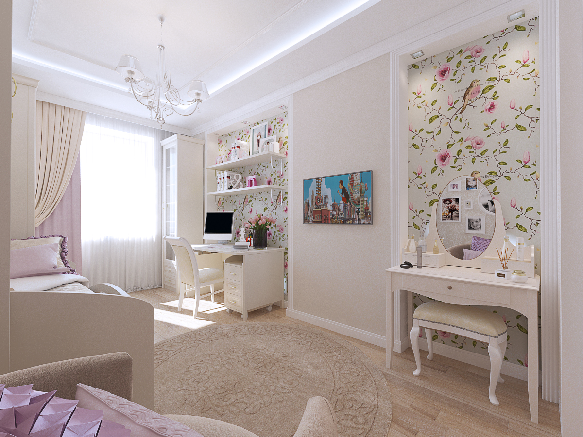 the idea of ​​a light nursery decor for a girl