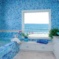 version of a beautiful bathroom design with photo window