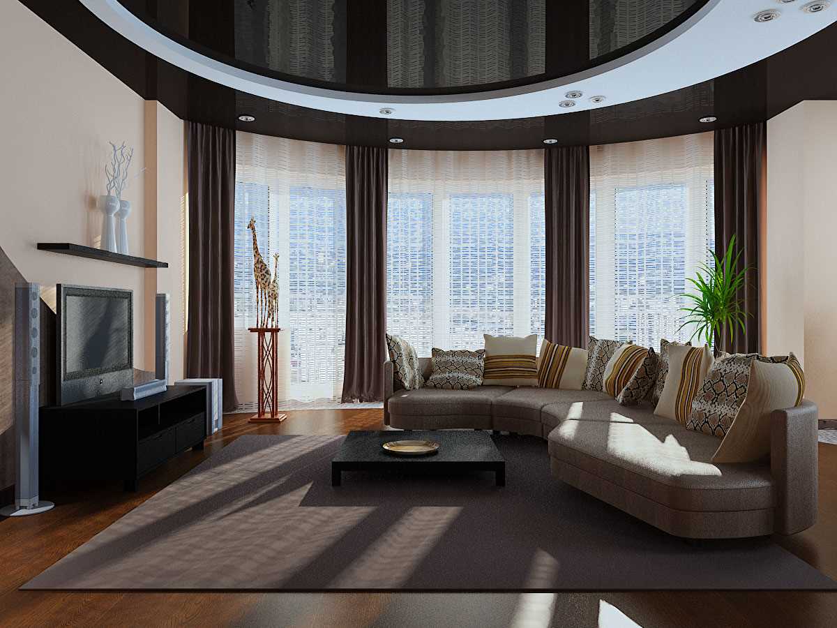 variant of the unusual interior of the living room with a bay window