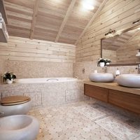 idea of ​​a beautiful style of a bathroom in a wooden house photo