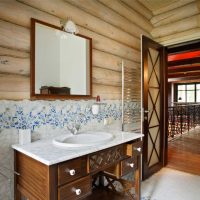 version of the bright style of the bathroom in a wooden house photo