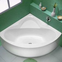 version of the unusual interior of the bathroom with a corner bathtub photo