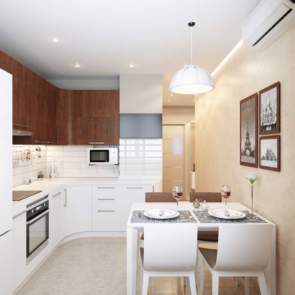 an example of a bright kitchen decor of 8 sq.m