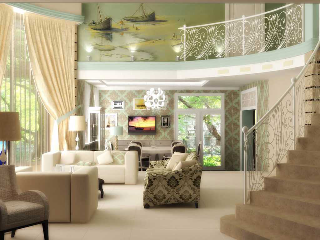 idea of ​​an unusual decor of a living room in a private house