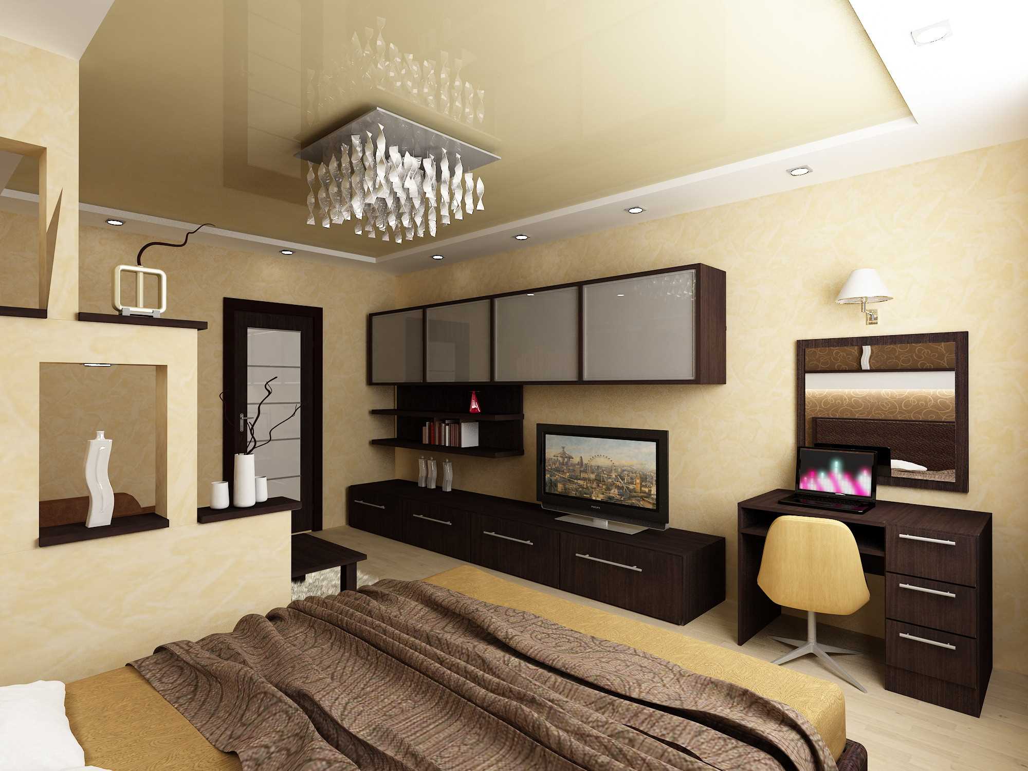 the idea of ​​a brightly designed bedroom living room