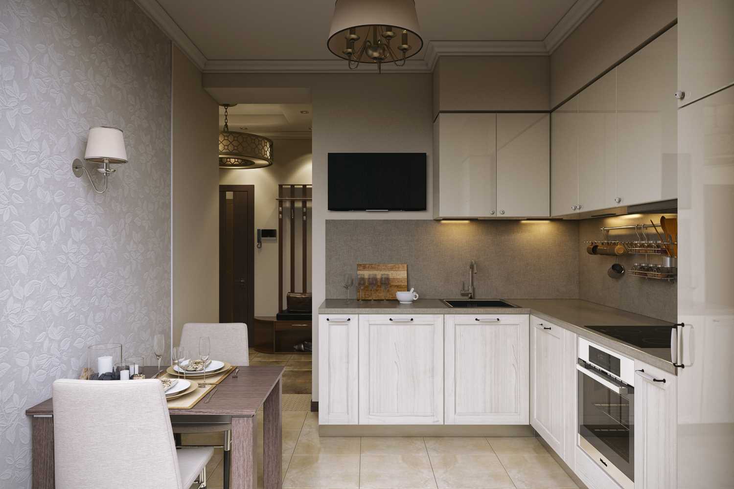 the idea of ​​a bright decor of the kitchen is 8 sq.m