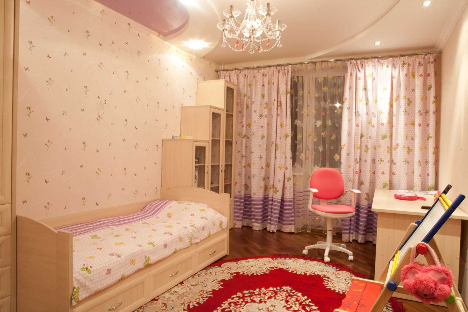 the idea of ​​a bright design of a children's room for a girl of 12 sq.m