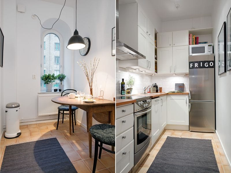 kitchen with a folding wooden tabletop