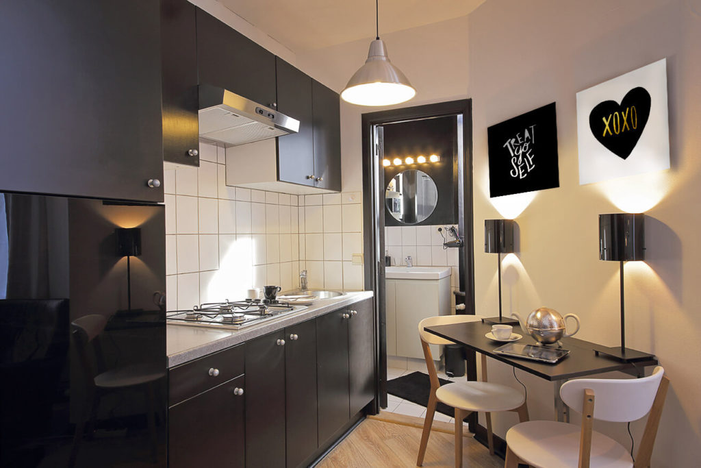 black and white kitchen