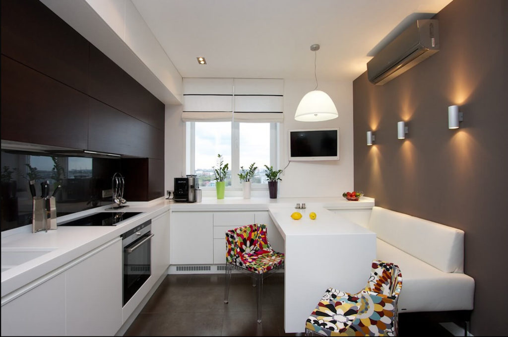 modern kitchen with sofa